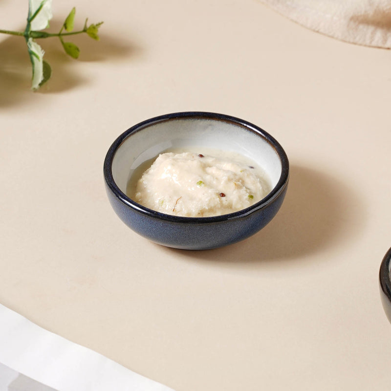 Glazed Ceramic Grey And Blue Dip Bowl 50 ml - Bowl, ceramic bowl, dip bowls, chutney bowl, dip bowls ceramic | Bowls for dining table & home decor 