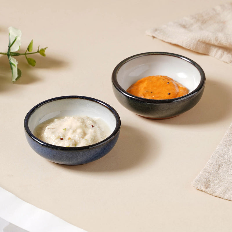 Glazed Ceramic Grey And Blue Dip Bowl 50 ml - Bowl, ceramic bowl, dip bowls, chutney bowl, dip bowls ceramic | Bowls for dining table & home decor 