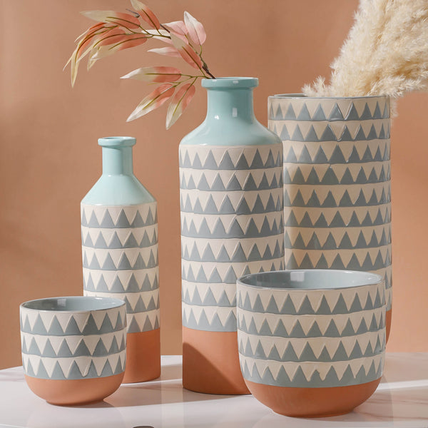 Chevron Pottery Vase - Flower vase for home decor, office and gifting | Room decoration items