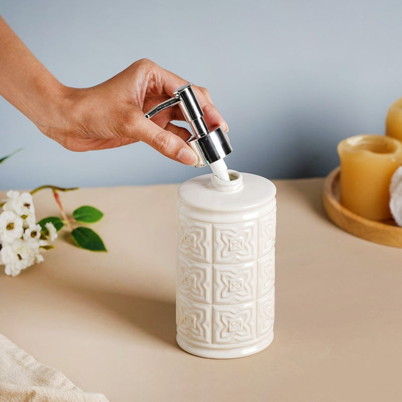 Floral Textured Ceramic Soap Dispenser 500 ml