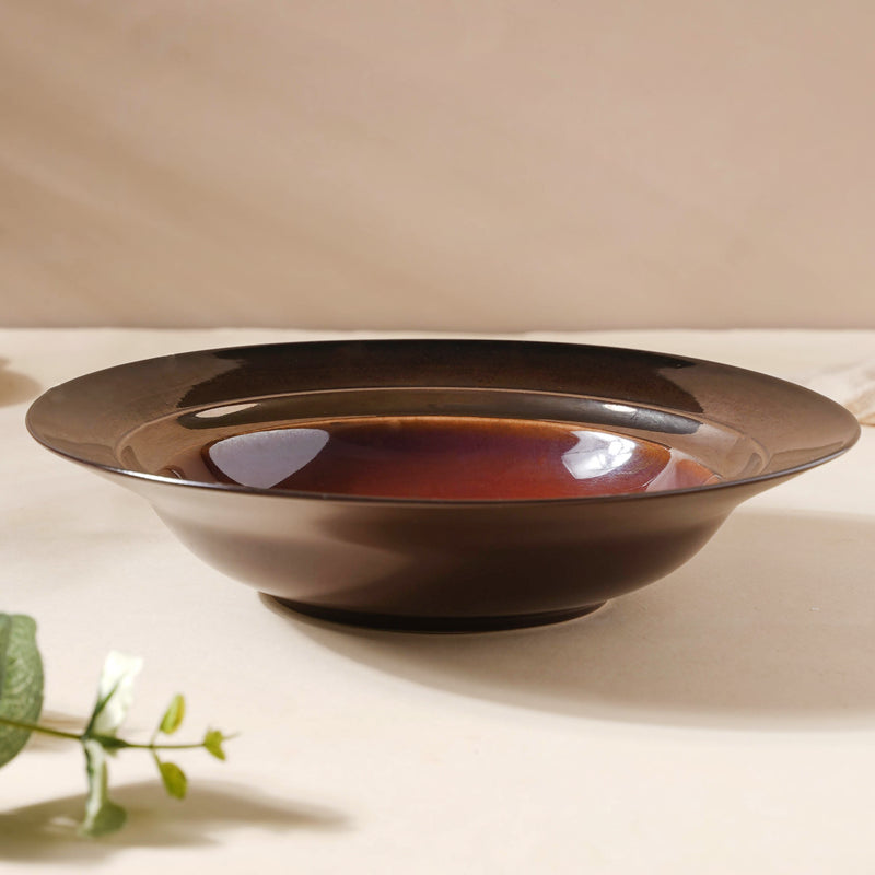 Glazed Ceramic Brown Pasta Plate 9 Inch - Serving plate, pasta plate, lunch plate, deep plate | Plates for dining table & home decor