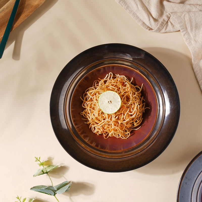 Glazed Ceramic Brown Pasta Plate 9 Inch - Serving plate, pasta plate, lunch plate, deep plate | Plates for dining table & home decor