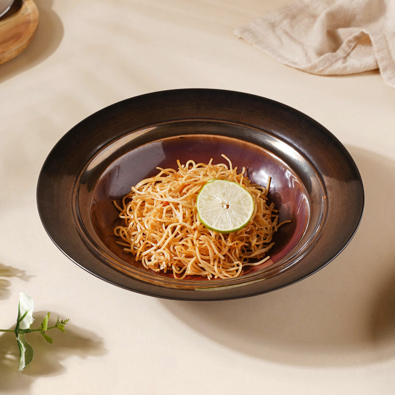 Glazed Ceramic Brown Pasta Plate 9 Inch - Serving plate, pasta plate, lunch plate, deep plate | Plates for dining table & home decor