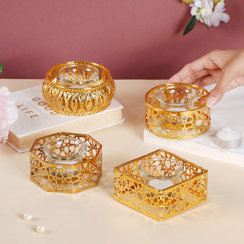 Metal And Glass Candle Stand - Candle stand | Living room decoration ideas