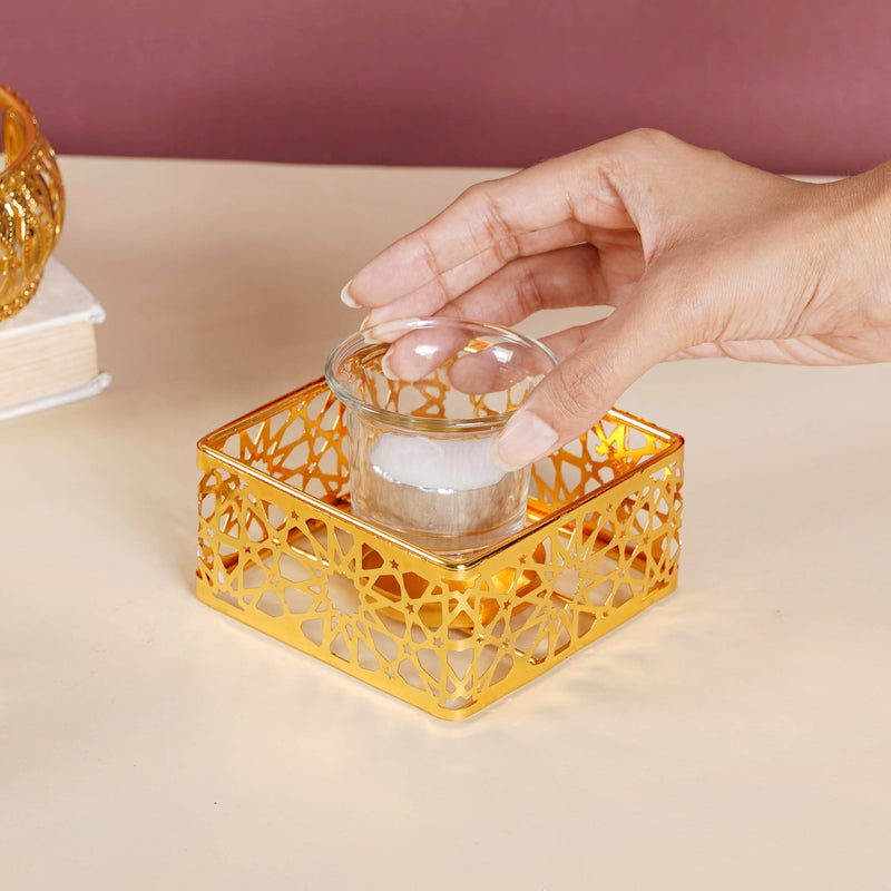 Metal And Glass Candle Stand - Candle stand | Living room decoration ideas