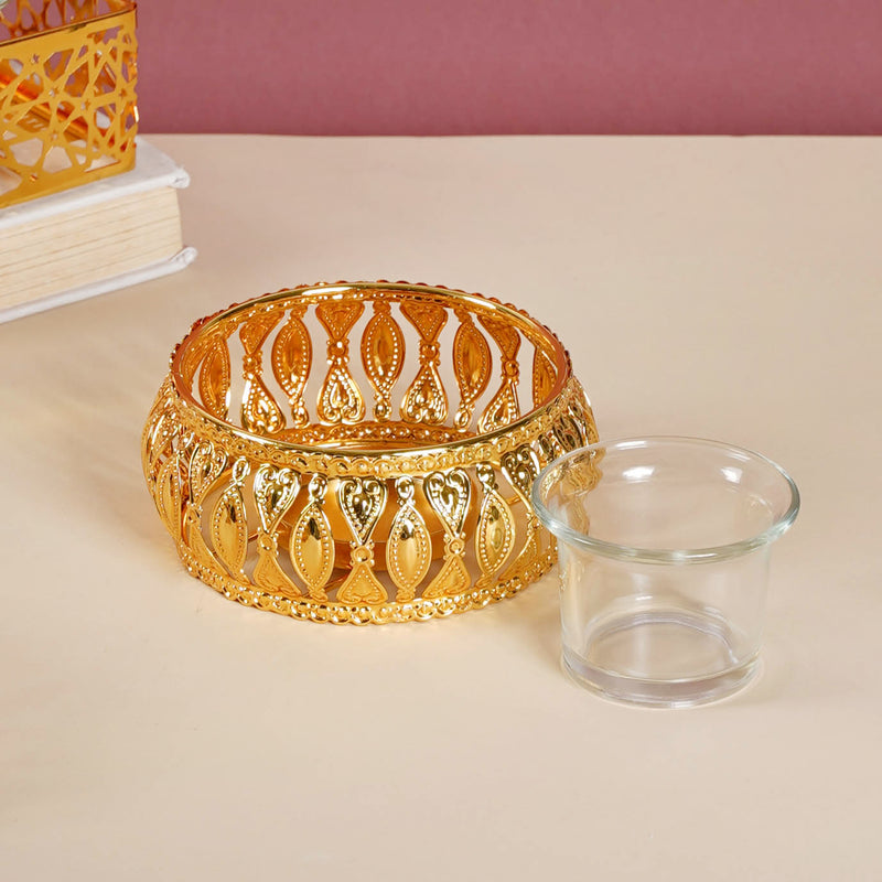 Metal And Glass Candle Stand - Candle stand | Living room decoration ideas