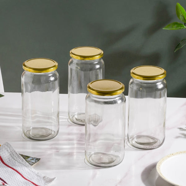 Glass Kitchen Storage Jar With Gold Lid Set Of 4 950ml