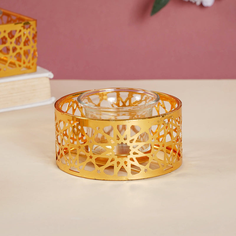 Metal And Glass Candle Stand - Candle stand | Living room decoration ideas