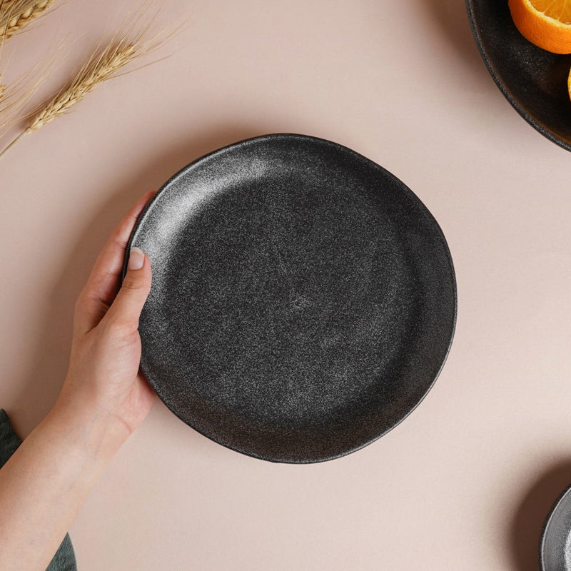 Earthen Stoneware Snack Plate Matte Black 8.5 Inch - Serving plate, snack plate, dessert plate | Plates for dining & home decor