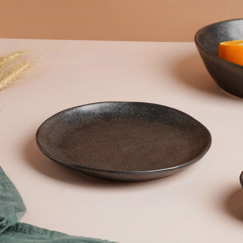 Earthen Stoneware Snack Plate Matte Black 8.5 Inch - Serving plate, snack plate, dessert plate | Plates for dining & home decor