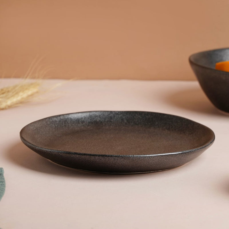 Earthen Stoneware Snack Plate Matte Black 8.5 Inch - Serving plate, snack plate, dessert plate | Plates for dining & home decor