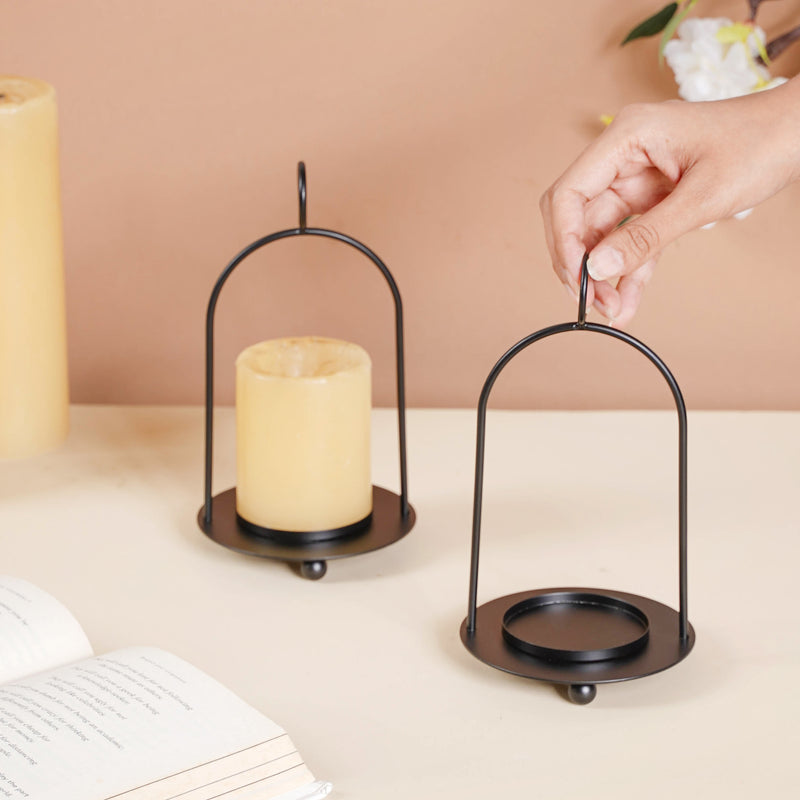 Black Metal Candle Stand Set of 2 - Candle holder | Home decor