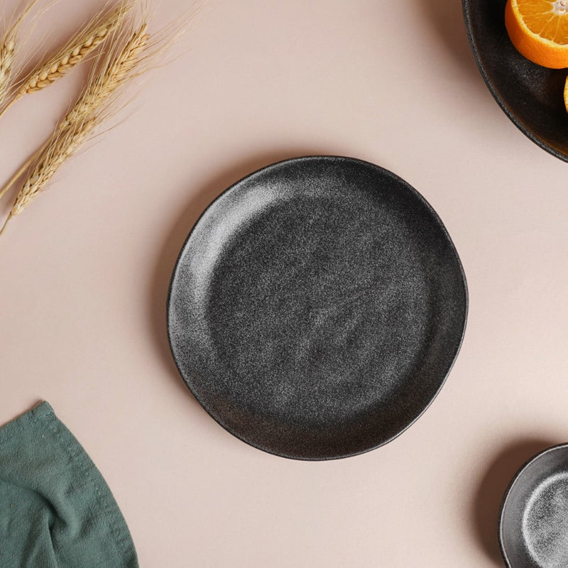 Earthen Stoneware Snack Plate Matte Black 8.5 Inch - Serving plate, snack plate, dessert plate | Plates for dining & home decor