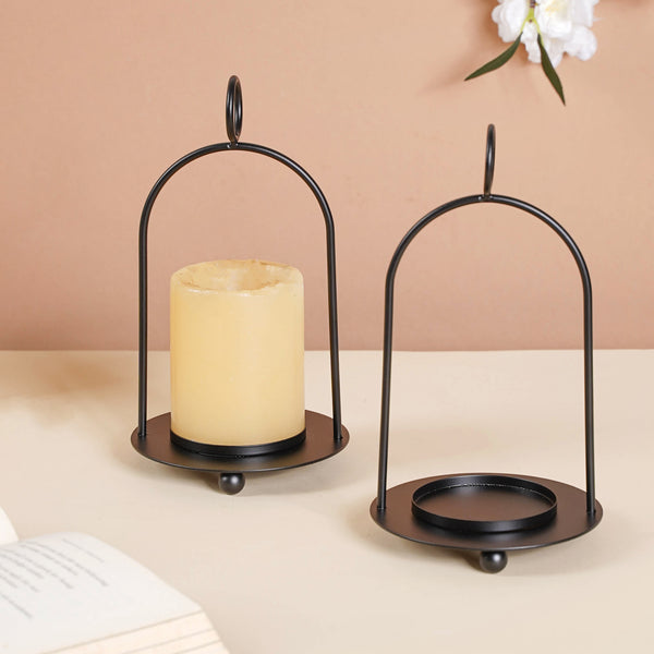 Black Metal Candle Stand Set of 2 - Candle holder | Home decor
