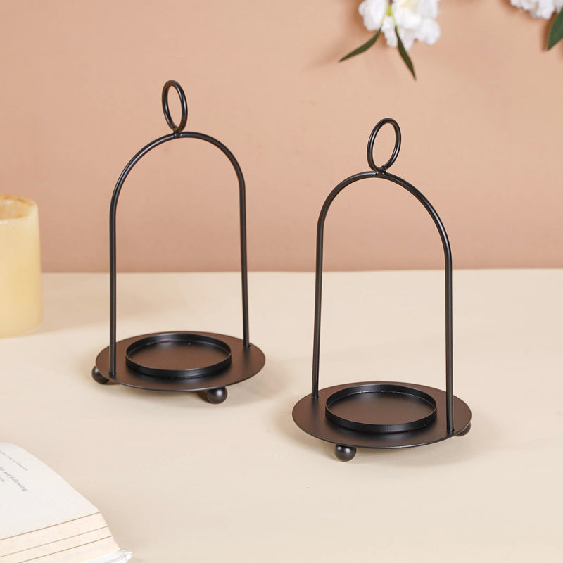 Black Metal Candle Stand Set of 2 - Candle holder | Home decor