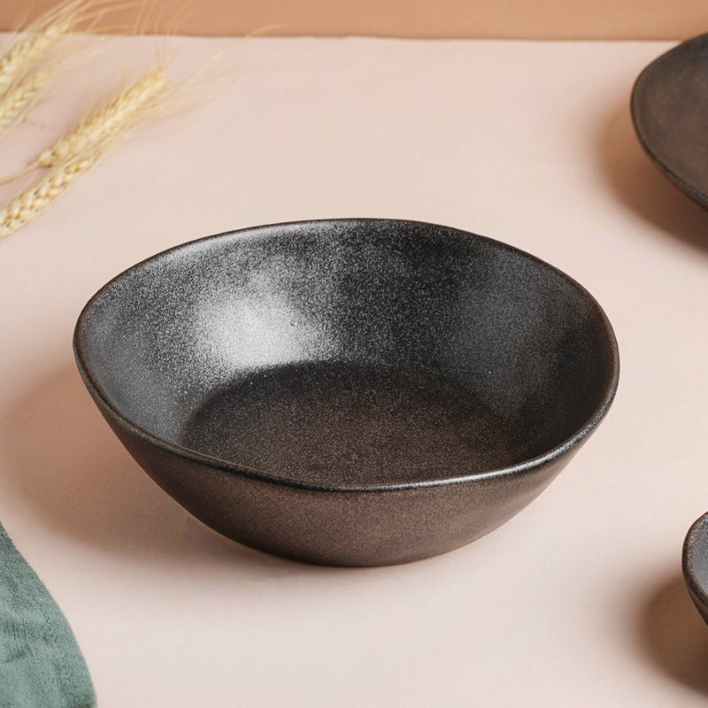 Earthen Stoneware Serving Bowl Matte Black 900 ml - Bowl, ceramic bowl, serving bowls, noodle bowl, salad bowls, bowl for snacks, large serving bowl | Bowls for dining table & home decor