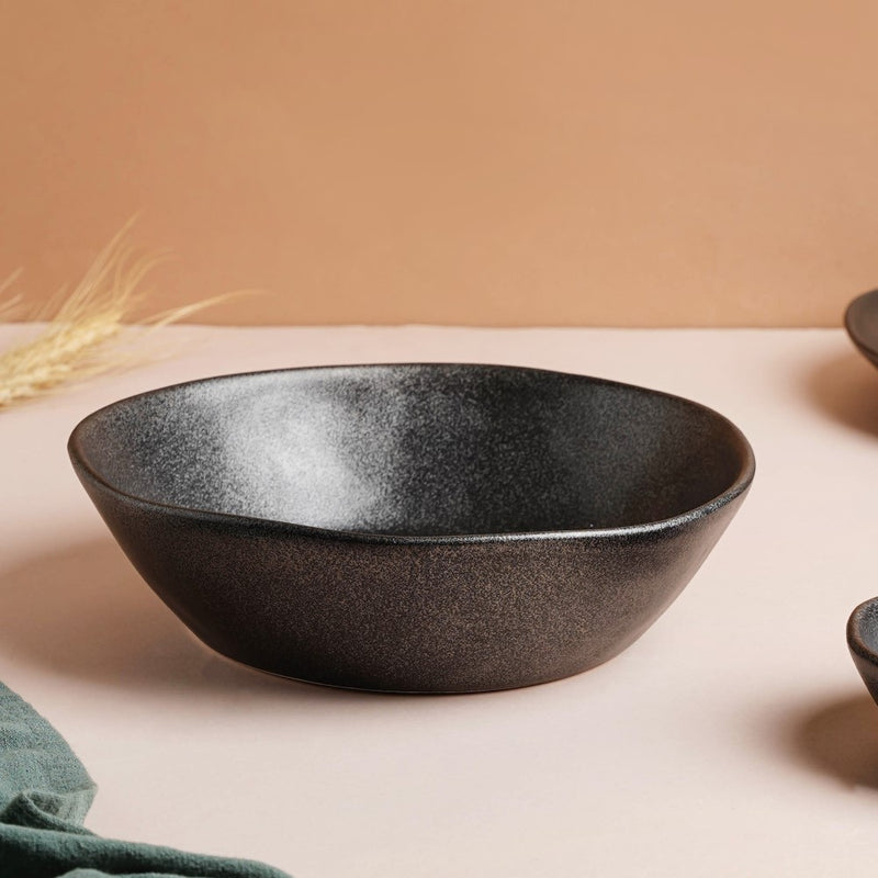 Earthen Stoneware Serving Bowl Matte Black 900 ml - Bowl, ceramic bowl, serving bowls, noodle bowl, salad bowls, bowl for snacks, large serving bowl | Bowls for dining table & home decor