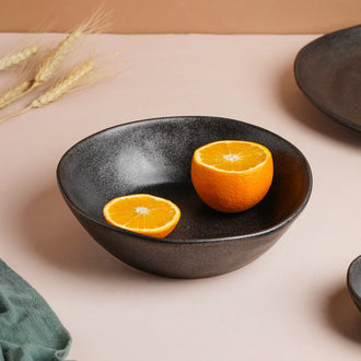 Earthen Stoneware Serving Bowl Matte Black 900 ml - Bowl, ceramic bowl, serving bowls, noodle bowl, salad bowls, bowl for snacks, large serving bowl | Bowls for dining table & home decor