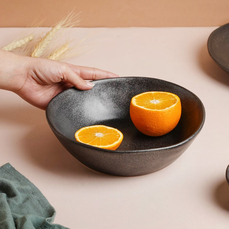 Earthen Stoneware Serving Bowl Matte Black 900 ml - Bowl, ceramic bowl, serving bowls, noodle bowl, salad bowls, bowl for snacks, large serving bowl | Bowls for dining table & home decor