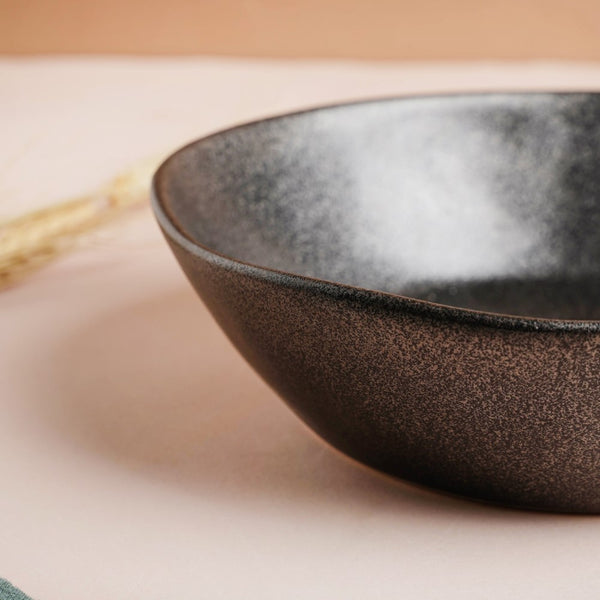 Earthen Stoneware Serving Bowl Matte Black 900 ml - Bowl, ceramic bowl, serving bowls, noodle bowl, salad bowls, bowl for snacks, large serving bowl | Bowls for dining table & home decor