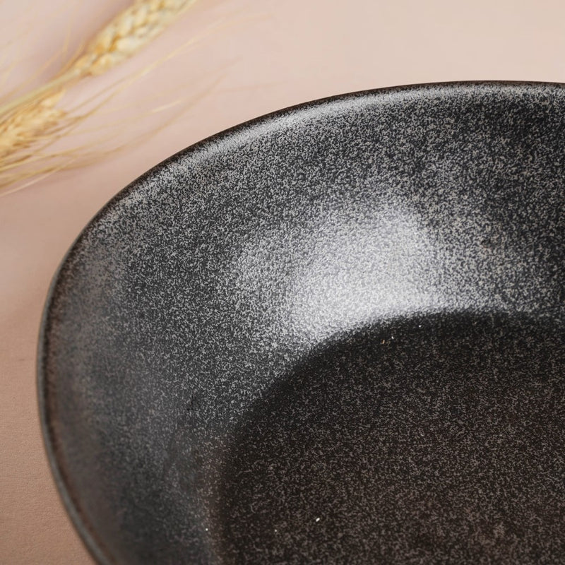 Earthen Stoneware Serving Bowl Matte Black 900 ml - Bowl, ceramic bowl, serving bowls, noodle bowl, salad bowls, bowl for snacks, large serving bowl | Bowls for dining table & home decor
