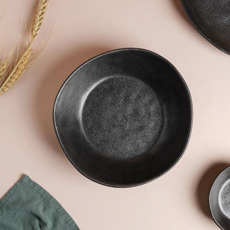 Earthen Stoneware Serving Bowl Matte Black 900 ml - Bowl, ceramic bowl, serving bowls, noodle bowl, salad bowls, bowl for snacks, large serving bowl | Bowls for dining table & home decor