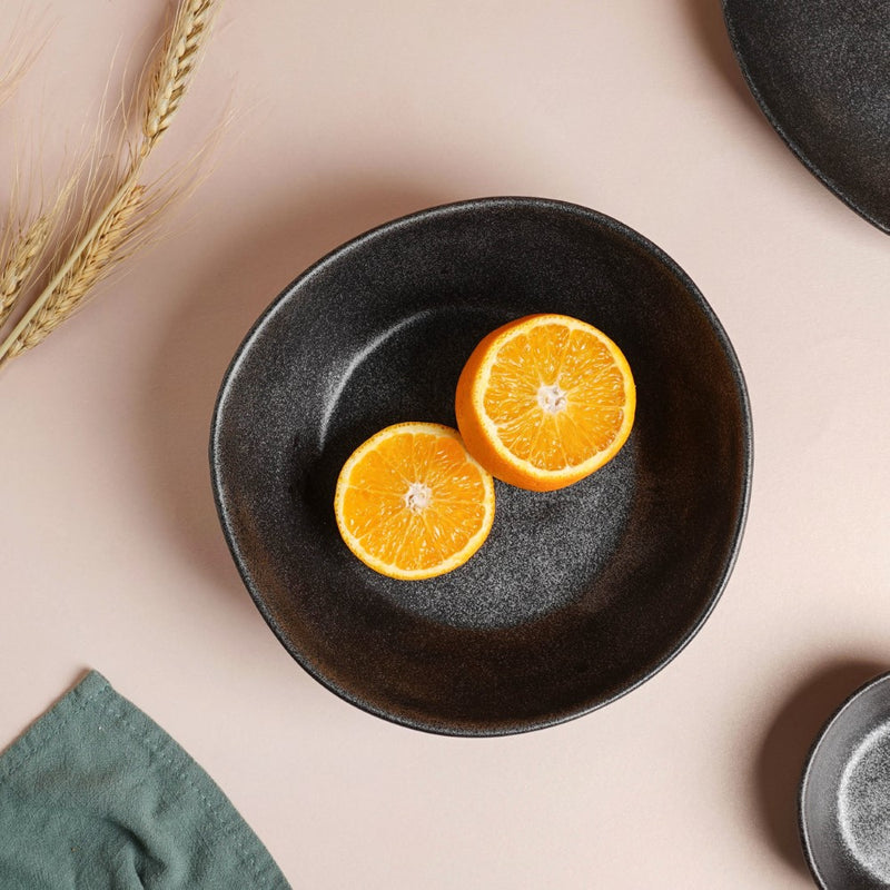 Earthen Stoneware Serving Bowl Matte Black 900 ml - Bowl, ceramic bowl, serving bowls, noodle bowl, salad bowls, bowl for snacks, large serving bowl | Bowls for dining table & home decor