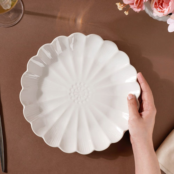 Ocean Ceramic Dinner Plate White 10 Inch - Serving plate, lunch plate, ceramic dinner plates| Plates for dining table & home decor