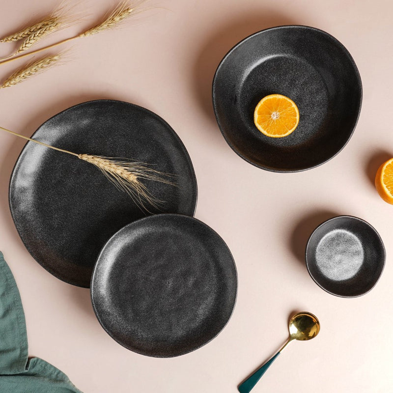 Earthen Stoneware Serving Bowl Matte Black 900 ml - Bowl, ceramic bowl, serving bowls, noodle bowl, salad bowls, bowl for snacks, large serving bowl | Bowls for dining table & home decor