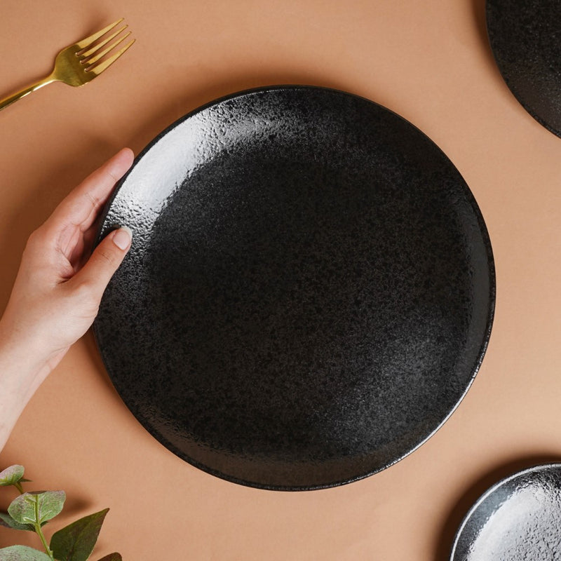 Onyx Finish Stoneware Dinner Plate Black 9.8 Inch - Serving plate, rice plate, ceramic dinner plates| Plates for dining table & home decor