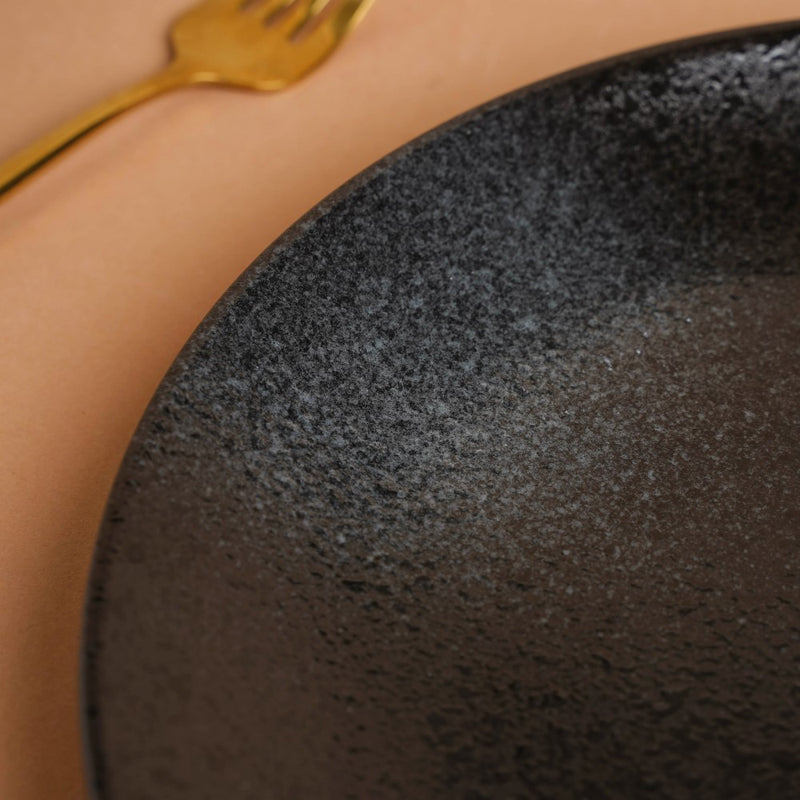 Onyx Finish Stoneware Dinner Plate Black 9.8 Inch - Serving plate, rice plate, ceramic dinner plates| Plates for dining table & home decor