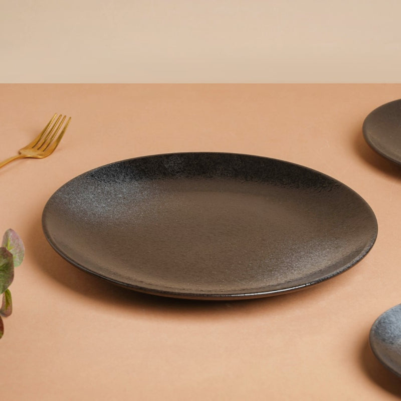 Onyx Finish Stoneware Dinner Plate Black 9.8 Inch - Serving plate, rice plate, ceramic dinner plates| Plates for dining table & home decor