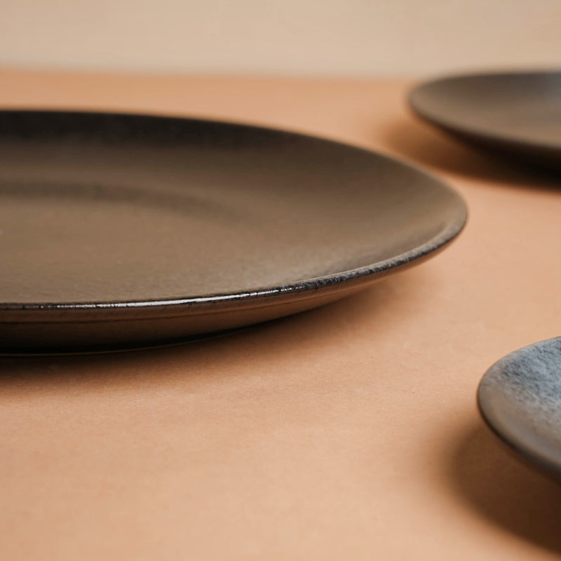 Onyx Finish Stoneware Dinner Plate Black 9.8 Inch - Serving plate, rice plate, ceramic dinner plates| Plates for dining table & home decor