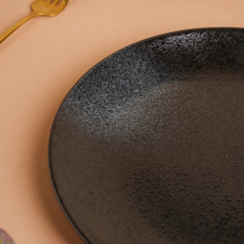 Onyx Finish Stoneware Dinner Plate Black 9.8 Inch - Serving plate, rice plate, ceramic dinner plates| Plates for dining table & home decor