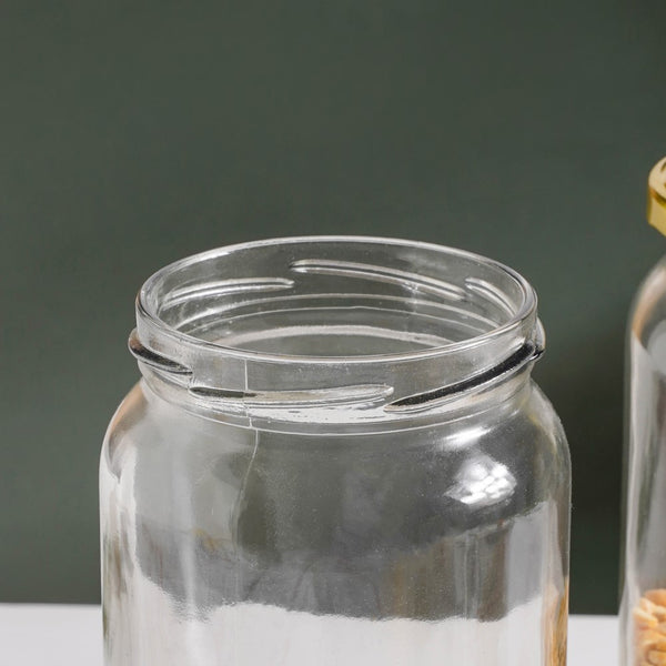 Glass Kitchen Storage Jar With Gold Lid Set Of 4 950ml