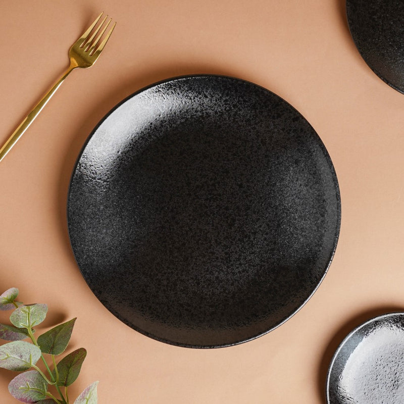 Onyx Finish Stoneware Dinner Plate Black 9.8 Inch - Serving plate, rice plate, ceramic dinner plates| Plates for dining table & home decor
