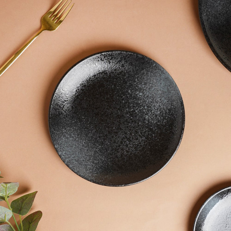 Onyx Finish Stoneware Snack Plate Black 8 Inch - Serving plate, snack plate, dessert plate | Plates for dining & home decor