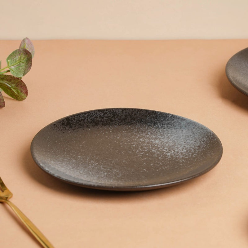 Onyx Finish Stoneware Snack Plate Black 8 Inch - Serving plate, snack plate, dessert plate | Plates for dining & home decor
