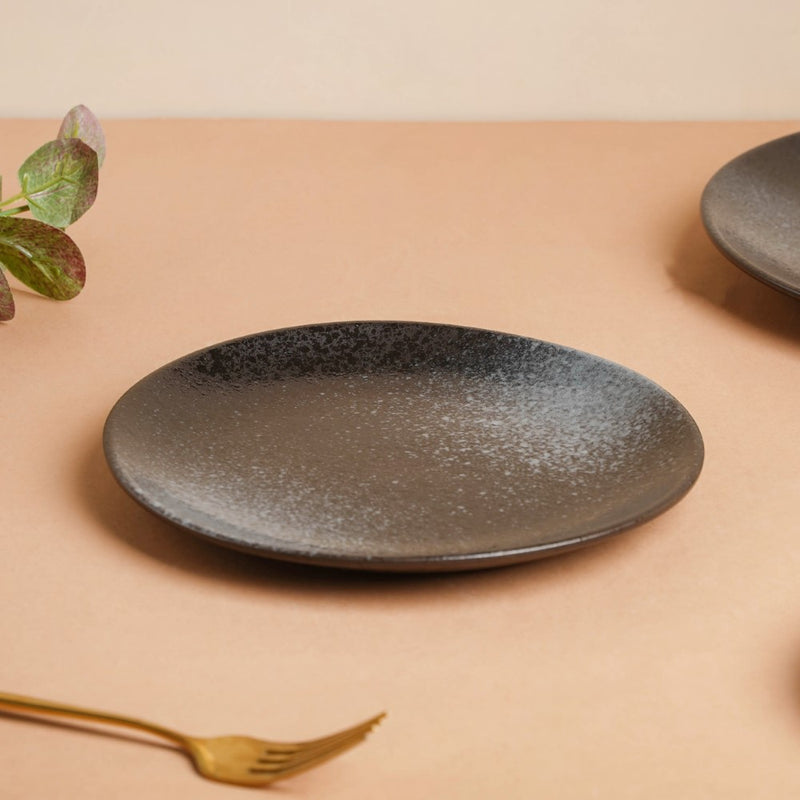 Onyx Finish Stoneware Snack Plate Black 8 Inch - Serving plate, snack plate, dessert plate | Plates for dining & home decor
