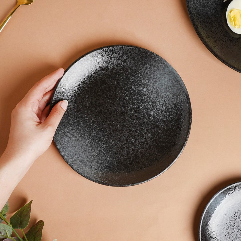 Onyx Finish Stoneware Snack Plate Black 8 Inch - Serving plate, snack plate, dessert plate | Plates for dining & home decor