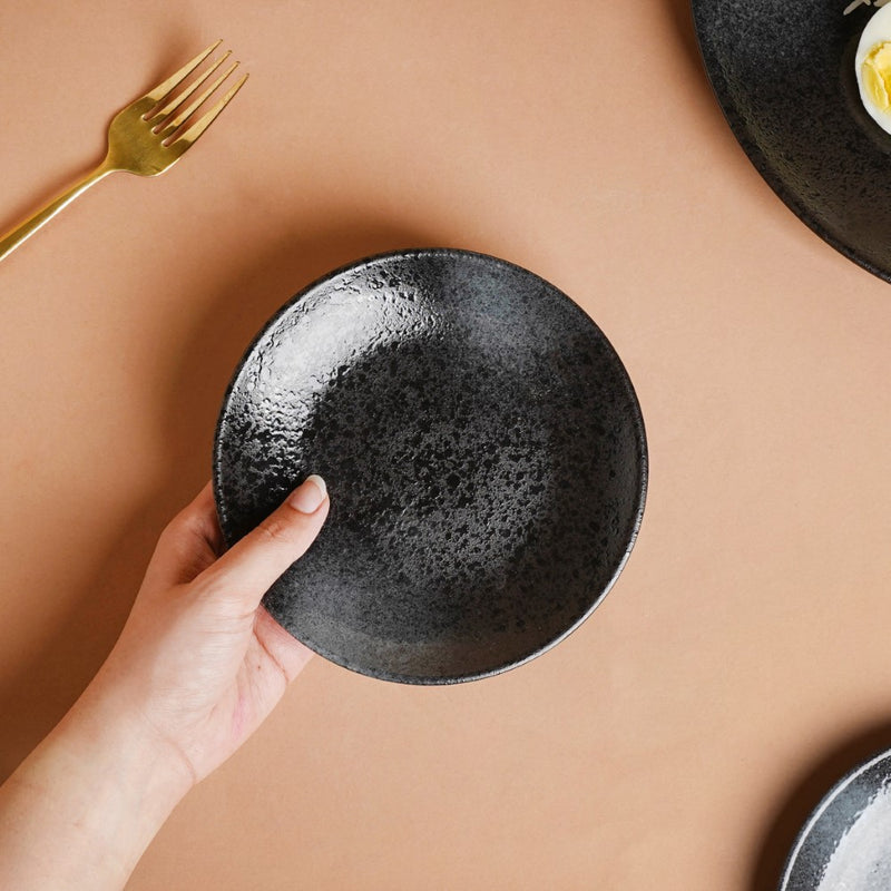 Onyx Finish Stoneware Dessert Plate Black 6 inch - Serving plate, small plate, snacks plates | Plates for dining table & home decor