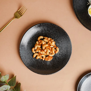 Onyx Finish Stoneware Snack Plate Black 8 Inch
