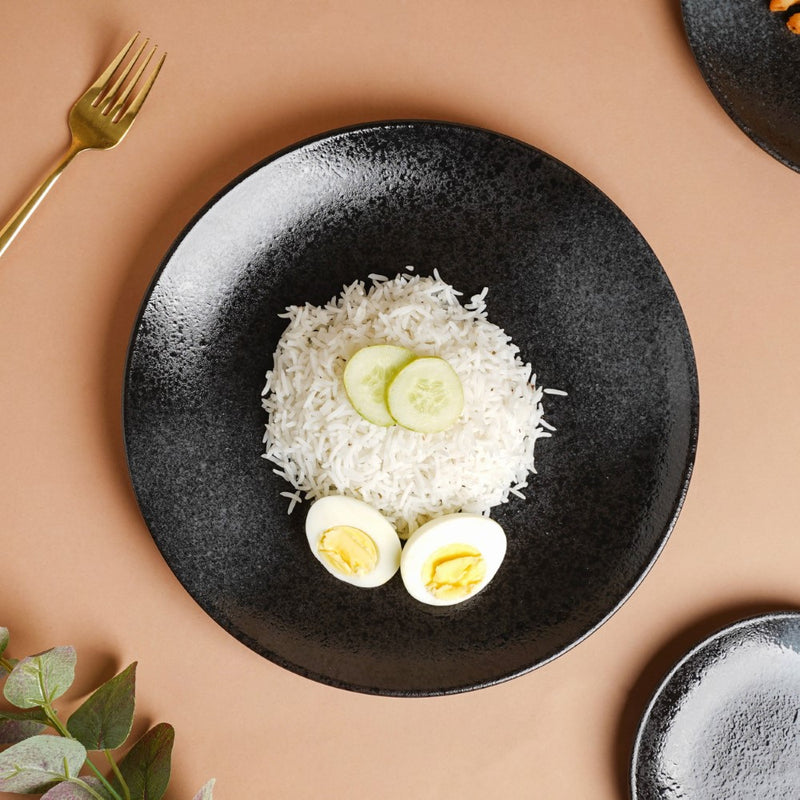 Onyx Finish Stoneware Dinner Plate Black 9.8 Inch - Serving plate, rice plate, ceramic dinner plates| Plates for dining table & home decor