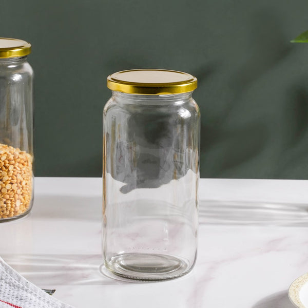 Glass Kitchen Storage Jar With Gold Lid Set Of 4 950ml