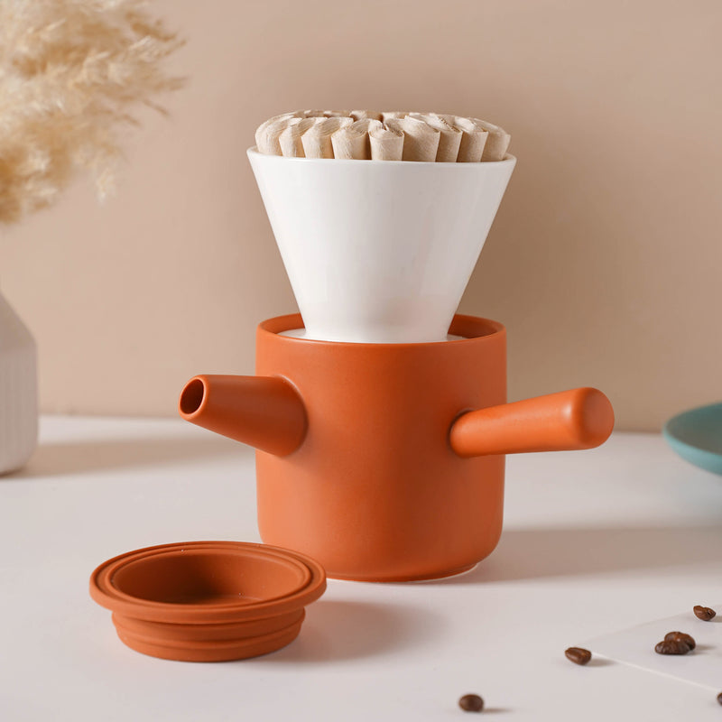 Pour Over Coffee Pot Set Orange 400 ml - Coffee pot, coffee strainer, pot set | Coffee pot set for Dining table & Home decor