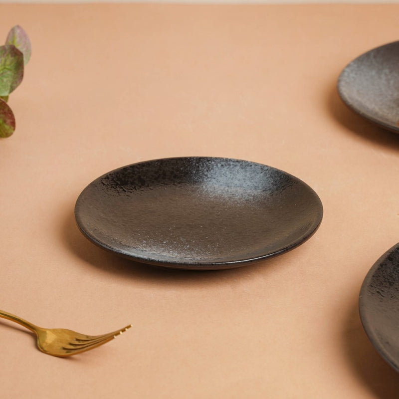 Onyx Finish Stoneware Dessert Plate Black 6 inch - Serving plate, small plate, snacks plates | Plates for dining table & home decor