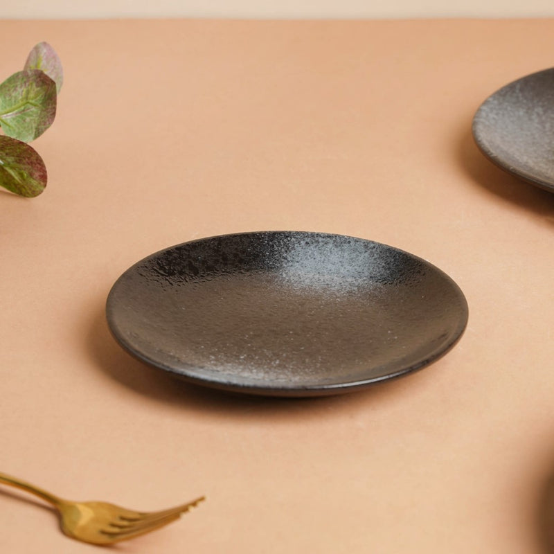 Onyx Finish Stoneware Dessert Plate Black 6 inch - Serving plate, small plate, snacks plates | Plates for dining table & home decor