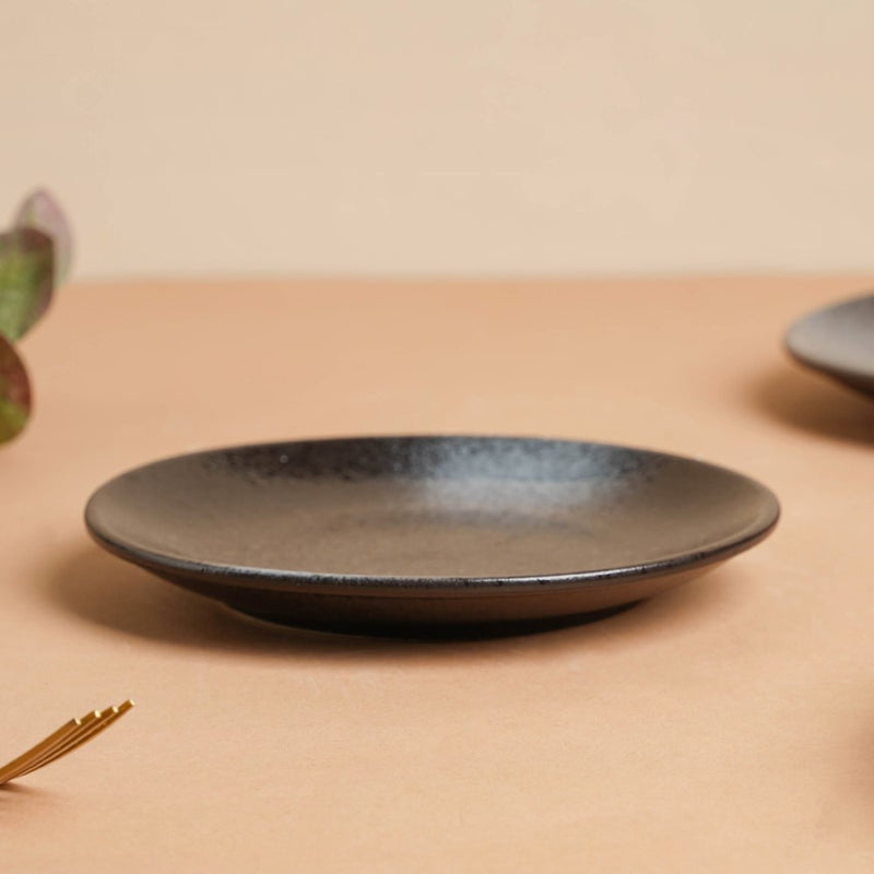 Onyx Finish Stoneware Dessert Plate Black 6 inch - Serving plate, small plate, snacks plates | Plates for dining table & home decor