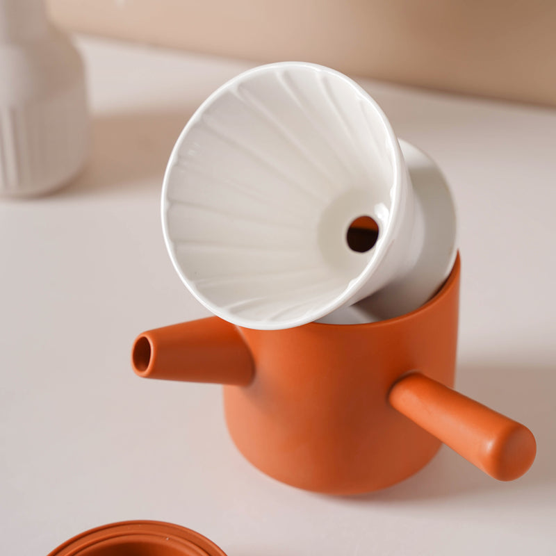 Pour Over Coffee Pot Set Orange 400 ml - Coffee pot, coffee strainer, pot set | Coffee pot set for Dining table & Home decor