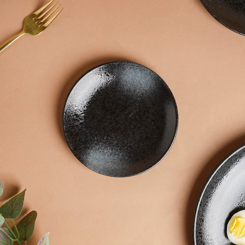 Onyx Finish Stoneware Dessert Plate Black 6 inch - Serving plate, small plate, snacks plates | Plates for dining table & home decor